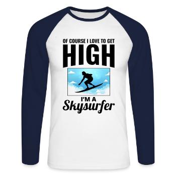 Skysurf Parachutisme Extreme Sport Skydiver Drôle - T-shirt baseball manches longues Homme - blanc/marine - Devant - Nik (191cm)
