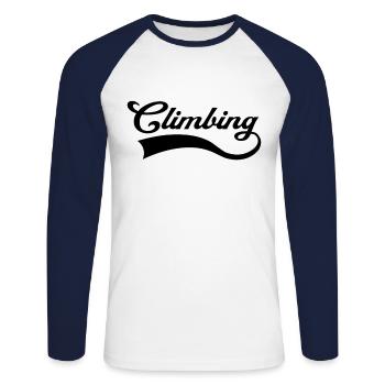 Climbing lettering - Unisex Long Sleeve Baseball T-Shirt - white/navy - Front - Nik (191cm)