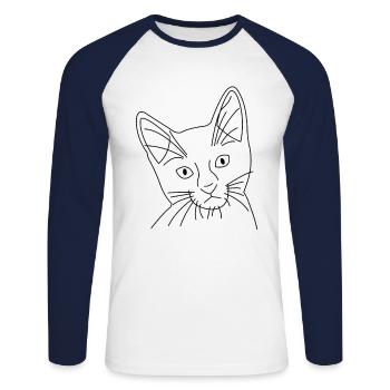 Visage de chat de chat dessiné - T-shirt baseball manches longues Homme - blanc/marine - Devant - Nik (191cm)