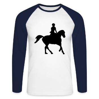 Pferde Reiten - Unisex Baseballshirt langarm - Weiß/Navy - Vorne - Nik (191cm)