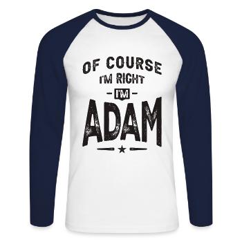Adam Name Funny Personalized Birthday Adam - Unisex Long Sleeve Baseball T-Shirt - white/navy - Front - Nik (191cm)