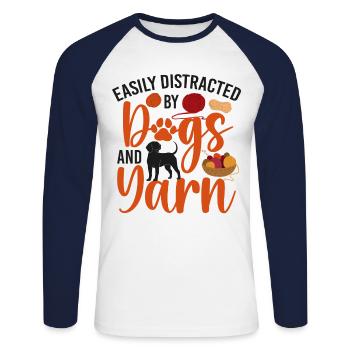 Knitting Knitter Dog Easily - Unisex Baseballshirt langarm - Weiß/Navy - Vorne - Nik (191cm)