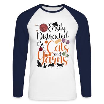 Knitting Knitter Cat Easily - Unisex Long Sleeve Baseball T-Shirt - white/navy - Front - Nik (191cm)