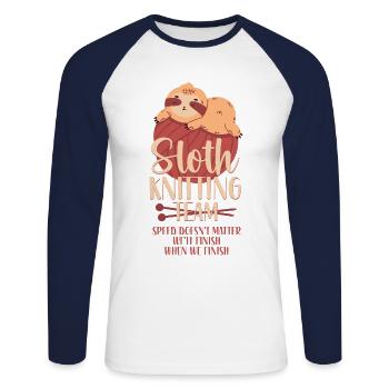 Knitting Knitter Sloth Sloth - Unisex Long Sleeve Baseball T-Shirt - white/navy - Front - Nik (191cm)