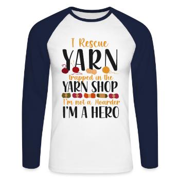 Knitting Knitter I Rescue Yarn - Unisex Baseballshirt langarm - Weiß/Navy - Vorne - Nik (191cm)