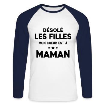 Désolé les filles mon coeur est à maman - T-shirt baseball manches longues Homme - blanc/marine - Devant - Nik (191cm)