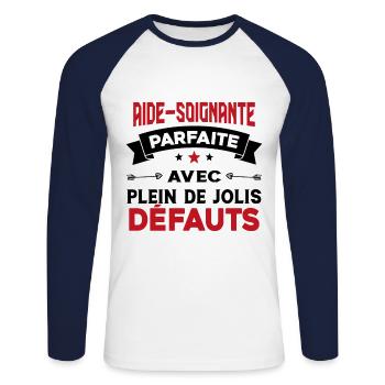 Aide soignante parfaite Cadeau Humour - T-shirt baseball manches longues Homme - blanc/marine - Devant - Nik (191cm)