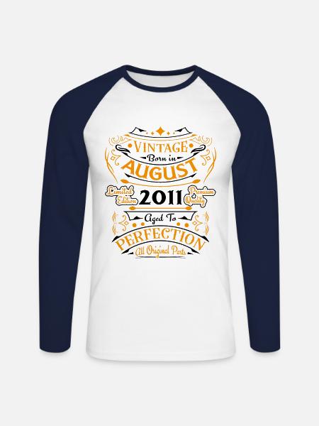August 2011 - Birthday in August - Unisex Long Sleeve Baseball T-Shirt - white/navy