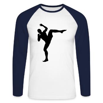 MMA Arts Martiaux Silhouette - T-shirt baseball manches longues Homme - blanc/marine - Devant - Nik (191cm)