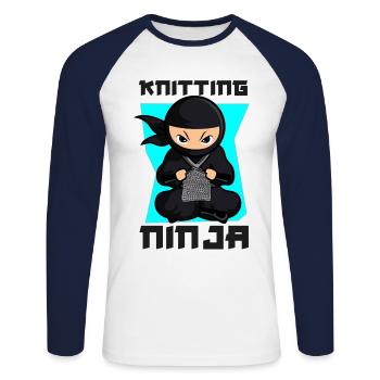 Knitting Knitter Ninja Knitting - Unisex Baseballshirt langarm - Weiß/Navy - Vorne - Nik (191cm)