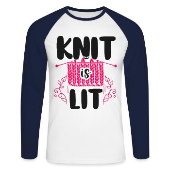 Knitting Knitter Pun Knit Is Lit - Unisex Baseballshirt langarm - Weiß/Navy - Vorne - Nik (191cm)