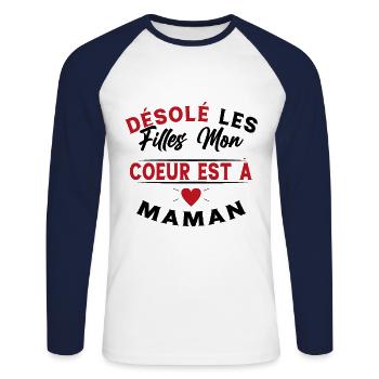 Désolé les Filles Mon Coeur est à Maman - T-shirt baseball manches longues Homme - blanc/marine - Devant - Nik (191cm)