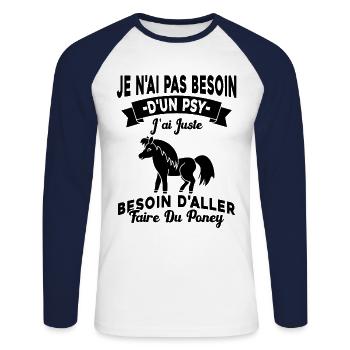 cadeau cheval poney besoin d'aller faire du poney - T-shirt baseball manches longues Homme - blanc/marine - Devant - Nik (191cm)