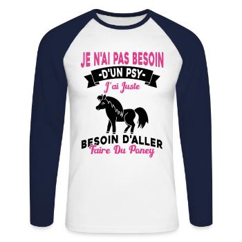 cadeau cheval poney besoin d'aller faire du poney - T-shirt baseball manches longues Homme - blanc/marine - Devant - Nik (191cm)