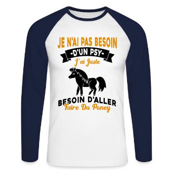 cadeau cheval poney besoin d'aller faire du poney - T-shirt baseball manches longues Homme - blanc/marine - Devant - Nik (191cm)