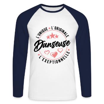 Danseuse L'unique L'originale L'exeptionnelle - T-shirt baseball manches longues Homme - blanc/marine - Devant - Nik (191cm)