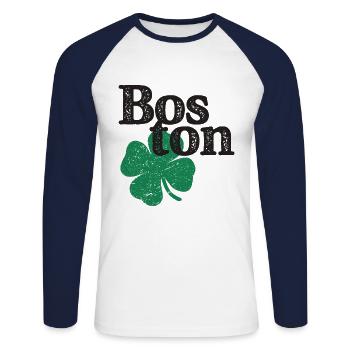 St Patricks Day Shamrock Massachusetts Boston - Unisex Long Sleeve Baseball T-Shirt - white/navy - Front - Nik (191cm)