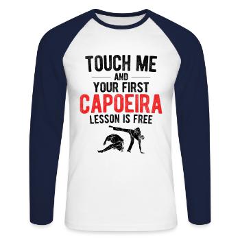 Capoeira - Unisex Baseballshirt langarm - Weiß/Navy - Vorne - Nik (191cm)