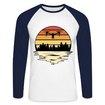 Retro Graphic Drone Flying Quadcopter Pilot RC Dro - Unisex Long Sleeve Baseball T-Shirt - white/navy - Front - Nik (191cm)