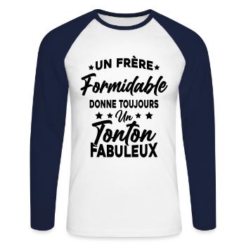 Un Frère Formidable - Un Tonton Fabuleux - T-shirt baseball manches longues Homme - blanc/marine - Devant - Nik (191cm)