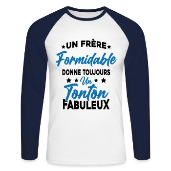 Un Frère Formidable - Un Tonton Fabuleux - T-shirt baseball manches longues Homme - blanc/marine - Devant - Nik (191cm)