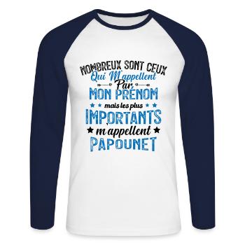Les Plus Importants M'appellent Papounet Cadeau - T-shirt baseball manches longues Homme - blanc/marine - Devant - Nik (191cm)