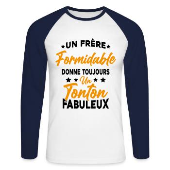 Un Frère Formidable - Un Tonton Fabuleux - T-shirt baseball manches longues Homme - blanc/marine - Devant - Nik (191cm)