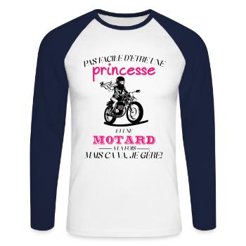 C'est compliqué d'être une Princesse et une motard - T-shirt baseball manches longues Homme - blanc/marine - Devant - Nik (191cm)