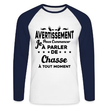 Parler de chasse à tout moment Humour chasseur - T-shirt baseball manches longues Homme - blanc/marine - Devant - Nik (191cm)