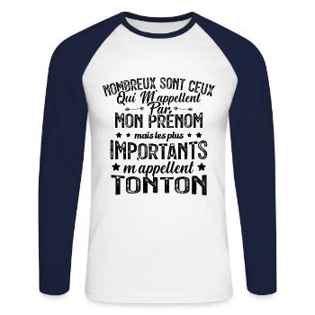 Les Plus Importants M'appellent Tonton Cadeau - T-shirt baseball manches longues Homme - blanc/marine - Devant - Nik (191cm)