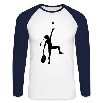 Tennis Tennisspielerin Silhouette - Unisex Baseballshirt langarm - Weiß/Navy - Vorne - Nik (191cm)