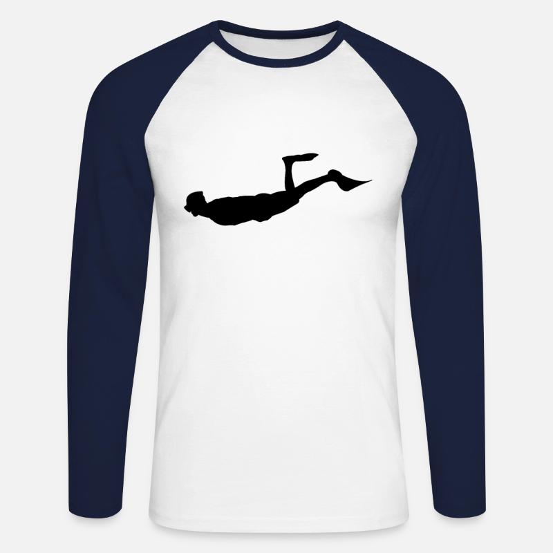 Taucher Tauchen Silhouette - Unisex Baseballshirt langarm - Weiß/Navy