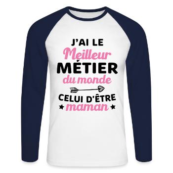 Le Meilleur Métier du Monde, celui d'être Maman - T-shirt baseball manches longues Homme - blanc/marine - Devant - Nik (191cm)