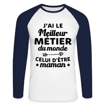 Le Meilleur Métier du Monde, celui d'être Maman - T-shirt baseball manches longues Homme - blanc/marine - Devant - Nik (191cm)