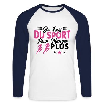 Je fais du Sport pour Manger plus Humour Femme - T-shirt baseball manches longues Homme - blanc/marine - Devant - Nik (191cm)
