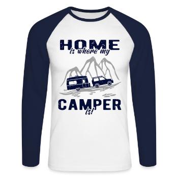 Caravan Home Camper - Unisex Long Sleeve Baseball T-Shirt - white/navy - Front - Nik (191cm)
