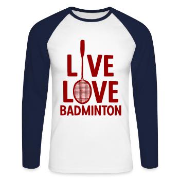 Badminton - Unisex Baseballshirt langarm - Weiß/Navy - Vorne - Nik (191cm)