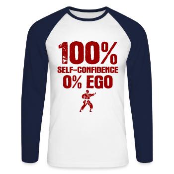 Japanischer Kampfsport Karate - Unisex Baseballshirt langarm - Weiß/Navy - Vorne - Nik (191cm)
