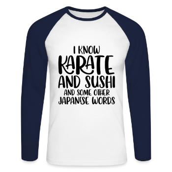 Japanischer Kampfsport Karate - Unisex Baseballshirt langarm - Weiß/Navy - Vorne - Nik (191cm)