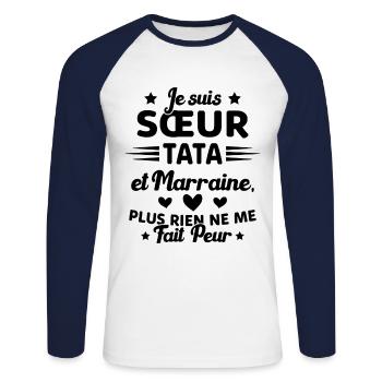 Sœur Tata et Marraine Plus Rien Ne Me Fait Peur - T-shirt baseball manches longues Homme - blanc/marine - Devant - Nik (191cm)