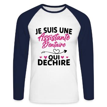 Je suis Assistante Dentaire qui Déchire - T-shirt baseball manches longues Homme - blanc/marine - Devant - Nik (191cm)