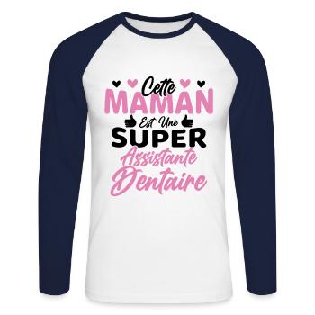 Cette Maman Est Une Super Assistante Dentaire - T-shirt baseball manches longues Homme - blanc/marine - Devant - Nik (191cm)