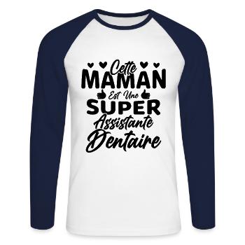 Cette Maman Est Une Super Assistante Dentaire - T-shirt baseball manches longues Homme - blanc/marine - Devant - Nik (191cm)