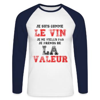 Je Suis Comme Le Vin - T-shirt baseball manches longues Homme - blanc/marine - Devant - Nik (191cm)