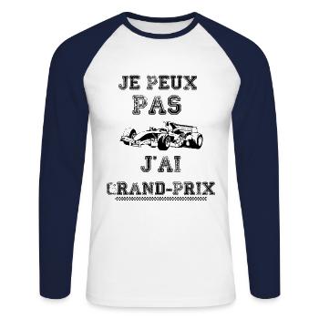 Je peux pas j'ai grand prix - T-shirt baseball manches longues Homme - blanc/marine - Devant - Nik (191cm)
