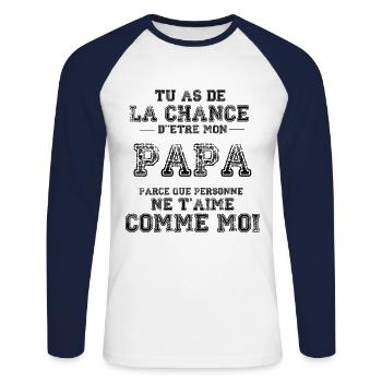 Tu As De La Chance D'être Mon Papa - T-shirt baseball manches longues Homme - blanc/marine - Devant - Nik (191cm)