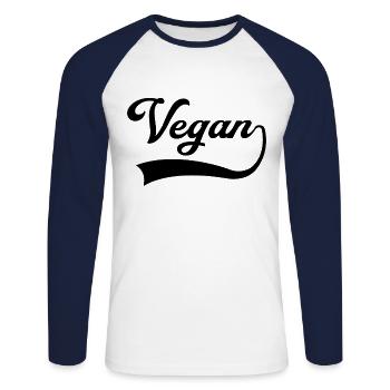 Vegan lettering - Unisex Long Sleeve Baseball T-Shirt - white/navy - Front - Nik (191cm)