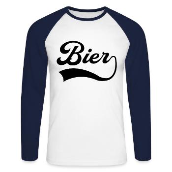 Bier Schriftzug - Unisex Baseballshirt langarm - Weiß/Navy - Vorne - Nik (191cm)