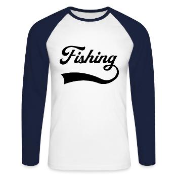Lettrage de pêche - T-shirt baseball manches longues Homme - blanc/marine - Devant - Nik (191cm)