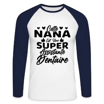 Cette Nana Est Une Super Assistante Dentaire - T-shirt baseball manches longues Homme - blanc/marine - Devant - Nik (191cm)